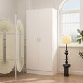 Elegant Wardrobe Armoire Closet with 2 Doors, Freestanding Wardrobe Cabinet with Storage Shelves & Hanging Rod, Bedroom Clothes Cabinet Organizer, White