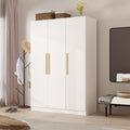 Modern 3-Door Wood Armoire Wardrobe Closet for Clothes Storage, with 6 Compartments And Hanging Rod, Wardrobe Closet with Handles for Bedroom, Large Storage Capacity, Grey Brown And White Styles