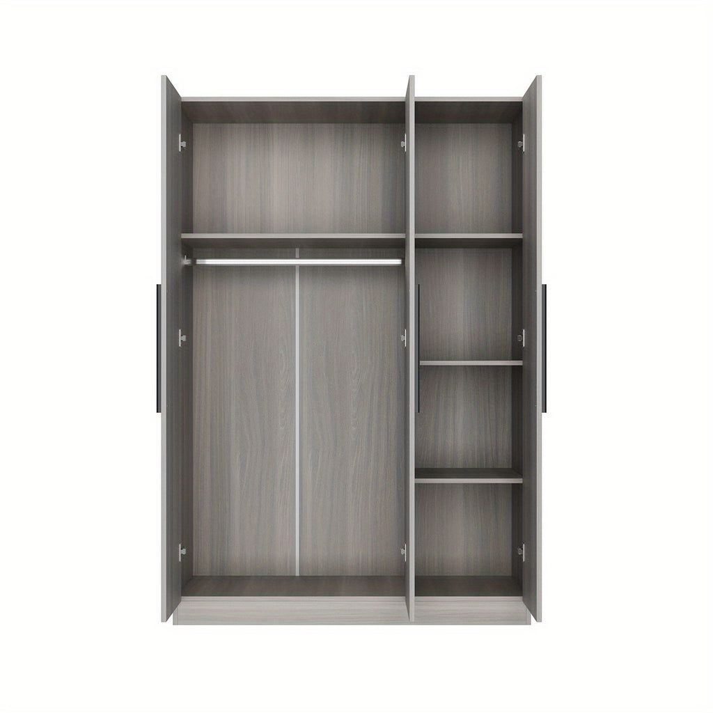 Modern 3-Door Wood Armoire Wardrobe Closet for Clothes Storage, with 6 Compartments And Hanging Rod, Wardrobe Closet with Handles for Bedroom, Large Storage Capacity, Grey Brown And White Styles