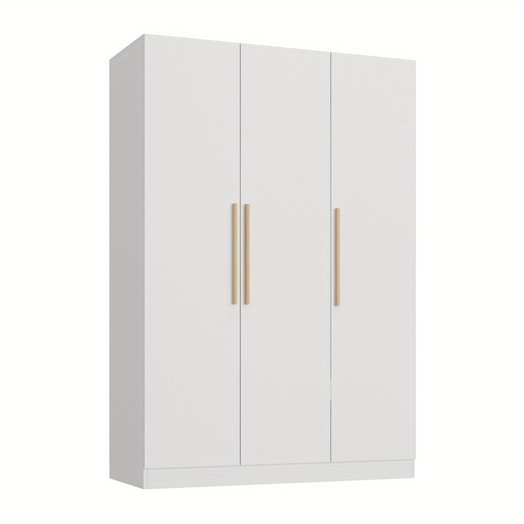 Modern 3-Door Wood Armoire Wardrobe Closet for Clothes Storage, with 6 Compartments And Hanging Rod, Wardrobe Closet with Handles for Bedroom, Large Storage Capacity, Grey Brown And White Styles