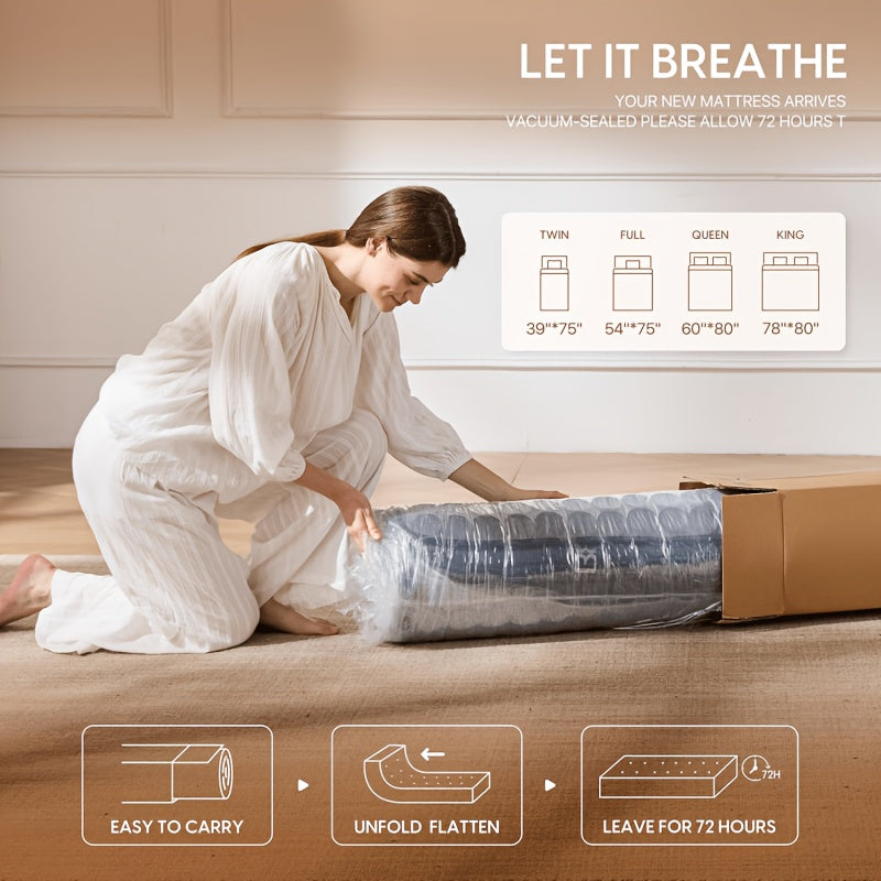 All-Position Sleeping Mattress, 10\u002F12\u002F14 Inch Hybrid Mattress with Memory Foam And Individually Wrapped Pocket Springs, Featuring Cooling Gel Layer And Reinforced Edge Support. Medium-Firm Bed-In-A-Box, Ideal for Side Sleepers