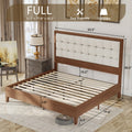 ALBOTT Mid-Century Solid Wood Bed with Padded Headboard And Wooden Slats Support, Box Spring Not Required