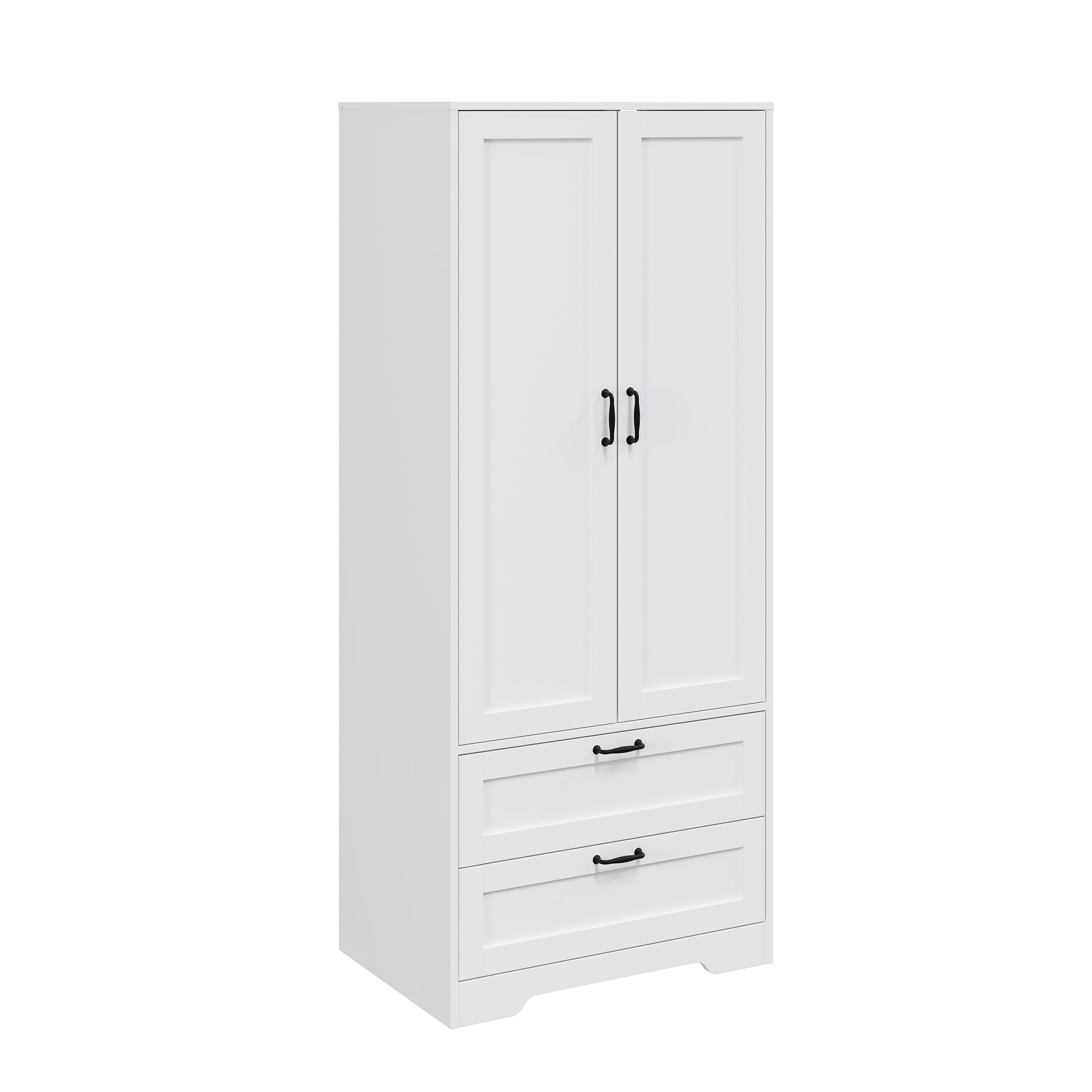 Spacious Contemporary Wardrobe with a Standing Design, Featuring a Clothing Storage Cabinet Equipped with Drawers, Double Doors, And Hangers, Ideal for Bedrooms, Cloakrooms, And Laundry Areas. It Includes 2 Drawers And a Clothes Drying Pole