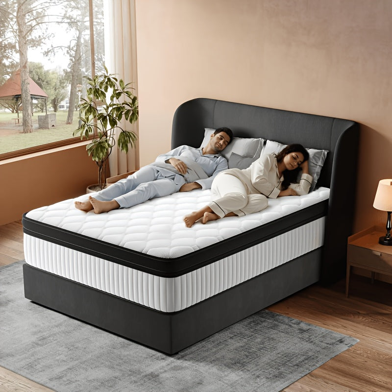 All-Position Sleeping Mattress, 10\u002F12\u002F14 Inch Hybrid Mattress with Memory Foam And Individually Wrapped Pocket Springs, Featuring Cooling Gel Layer And Reinforced Edge Support. Medium-Firm Bed-In-A-Box, Ideal for Side Sleepers