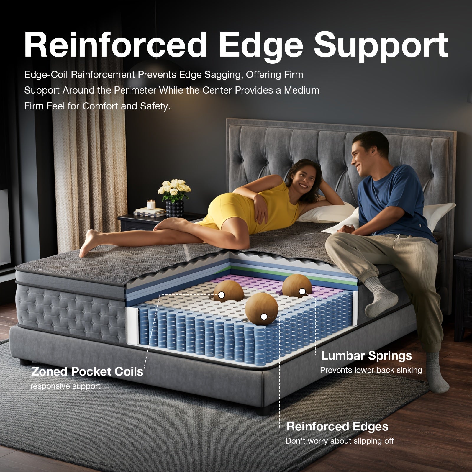 12\u002F14 Inch Twin\u002FFull\u002FQueen\u002FKing Hybrid Mattress Medium Firm, Motion Isolation, Bed in A Box for Home And Hotel