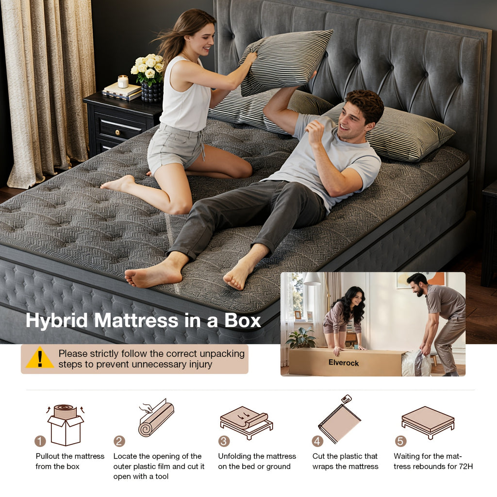 12\u002F14 Inch Twin\u002FFull\u002FQueen\u002FKing Hybrid Mattress Medium Firm, Motion Isolation, Bed in A Box for Home And Hotel