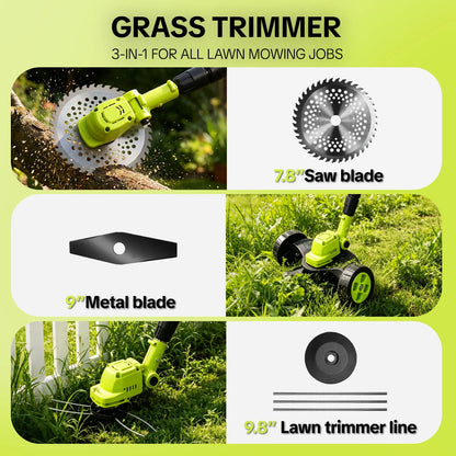 🔥 Save 80% Today | 3-in-1 Cordless Grass Trimmer & Lawn Mower German Engineering | Includes 2× 21V Batteries | Lightweight for Small & Medium Lawns | 🚚 FREE Shipping