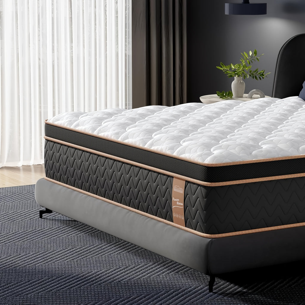 Full Quen King Mattress, Firm Deluxe Hybrid Mattress - Gel Memory Foam Mattress in a Box, Individual Pocket Spring - Motion Isolation & Edge Support, Fiberglass-Free, 100 Nights Trial, Bedroom Decor