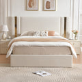 Platform Bed Frame in Queen Or King Size with a Lift-Up Feature for Ample Storage Beneath, Crafted from Wood, Eliminating The Need for a Box Spring, Easy to Assemble, Available in White Or Mink