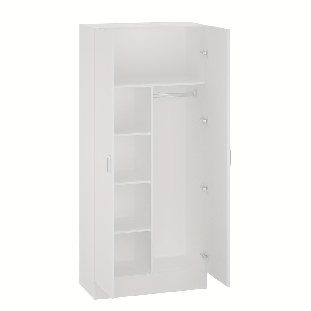 Elegant Wardrobe Armoire Closet with 2 Doors, Freestanding Wardrobe Cabinet with Storage Shelves & Hanging Rod, Bedroom Clothes Cabinet Organizer, White