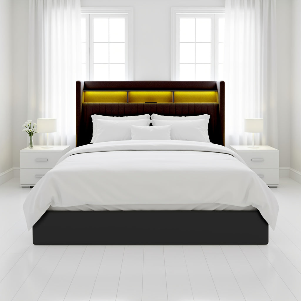 WEEWAY Elevate Storage Bed Frame, Plush Vertical Channel Headboard, LED Lighting And Charging Hub, Hydraulic Assistance, Silent Wooden Slats, No Box Spring Required, Bedroom Furnishings, Master Suite, Guest Room, Available in White, Black, Cream