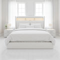 WEEWAY Elevate Storage Bed Frame, Plush Vertical Channel Headboard, LED Lighting And Charging Hub, Hydraulic Assistance, Silent Wooden Slats, No Box Spring Required, Bedroom Furnishings, Master Suite, Guest Room, Available in White, Black, Cream