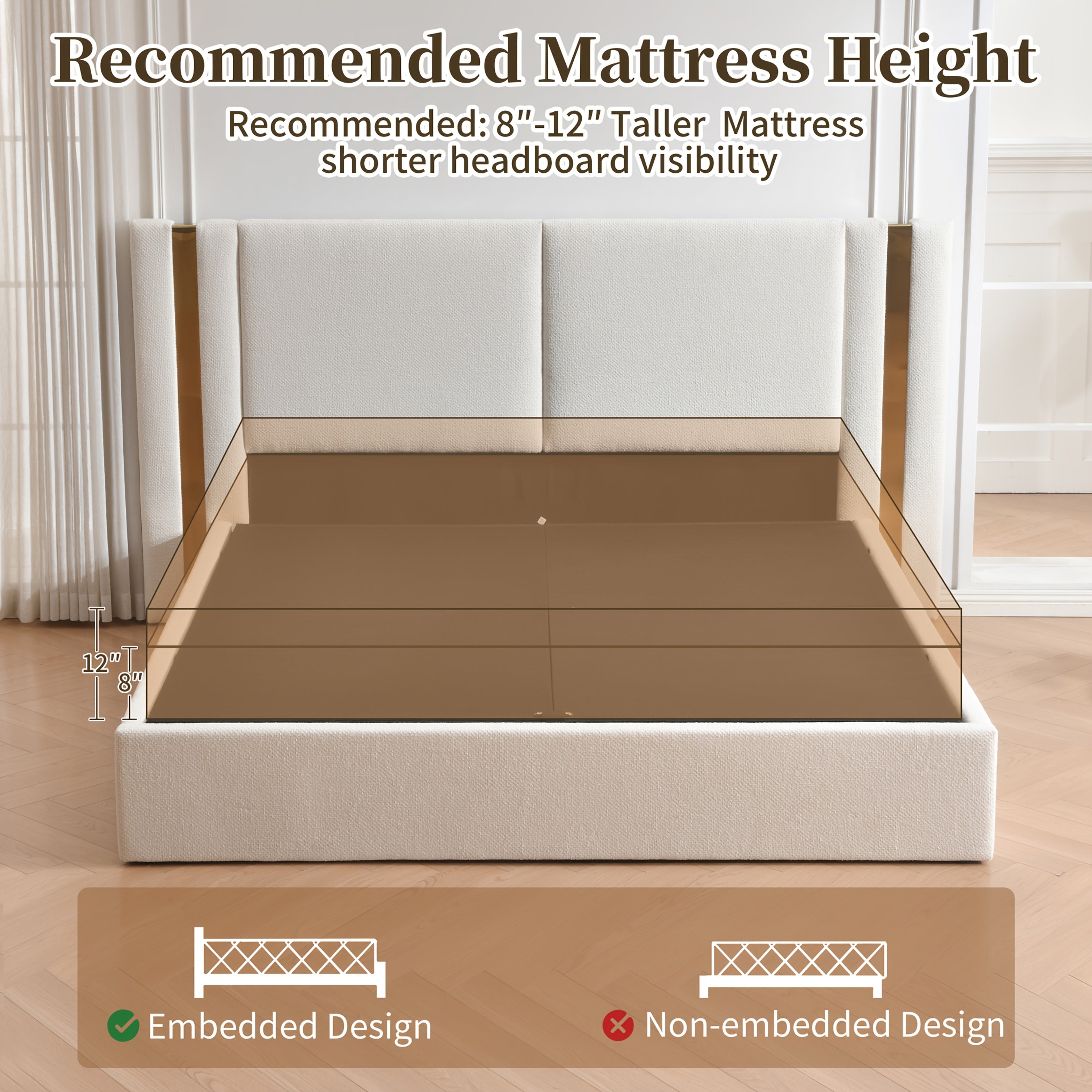 Platform Bed Frame in Queen Or King Size with a Lift-Up Feature for Ample Storage Beneath, Crafted from Wood, Eliminating The Need for a Box Spring, Easy to Assemble, Available in White Or Mink