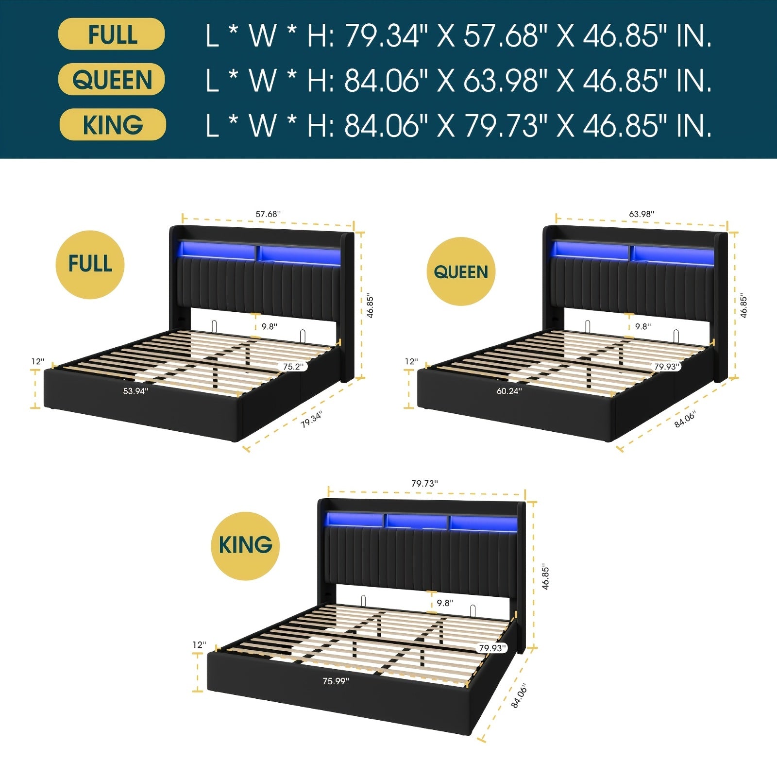 WEEWAY Elevate Storage Bed Frame, Plush Vertical Channel Headboard, LED Lighting And Charging Hub, Hydraulic Assistance, Silent Wooden Slats, No Box Spring Required, Bedroom Furnishings, Master Suite, Guest Room, Available in White, Black, Cream