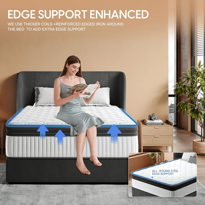 All-Position Sleeping Mattress, 10\u002F12\u002F14 Inch Hybrid Mattress with Memory Foam And Individually Wrapped Pocket Springs, Featuring Cooling Gel Layer And Reinforced Edge Support. Medium-Firm Bed-In-A-Box, Ideal for Side Sleepers