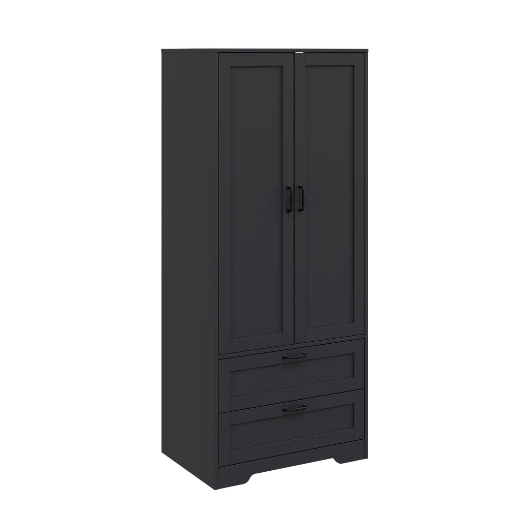 Spacious Contemporary Wardrobe with a Standing Design, Featuring a Clothing Storage Cabinet Equipped with Drawers, Double Doors, And Hangers, Ideal for Bedrooms, Cloakrooms, And Laundry Areas. It Includes 2 Drawers And a Clothes Drying Pole
