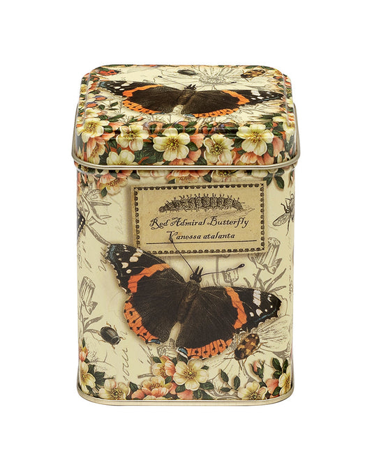 Vintage Butterfly Small 100g Square Tea Tin
