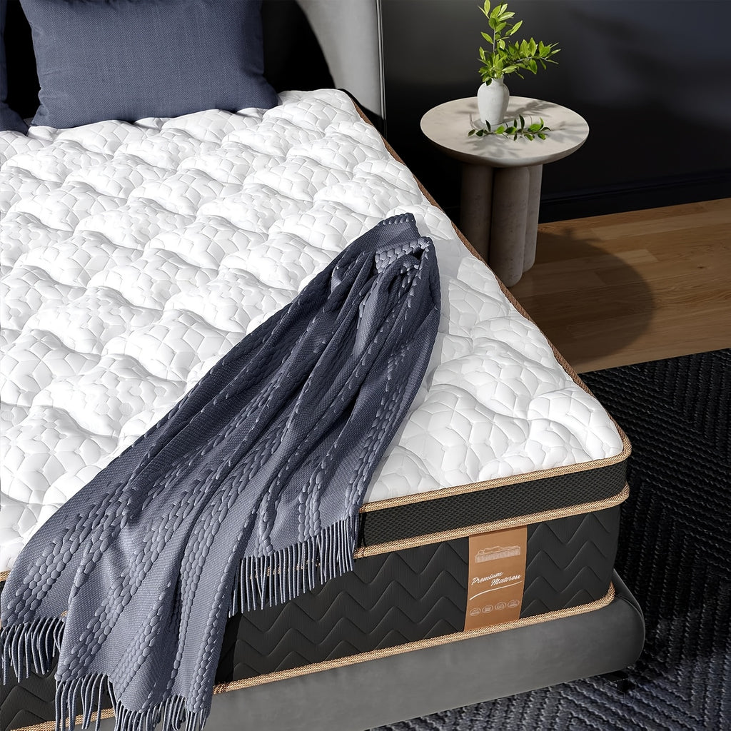 Full Quen King Mattress, Firm Deluxe Hybrid Mattress - Gel Memory Foam Mattress in a Box, Individual Pocket Spring - Motion Isolation & Edge Support, Fiberglass-Free, 100 Nights Trial, Bedroom Decor