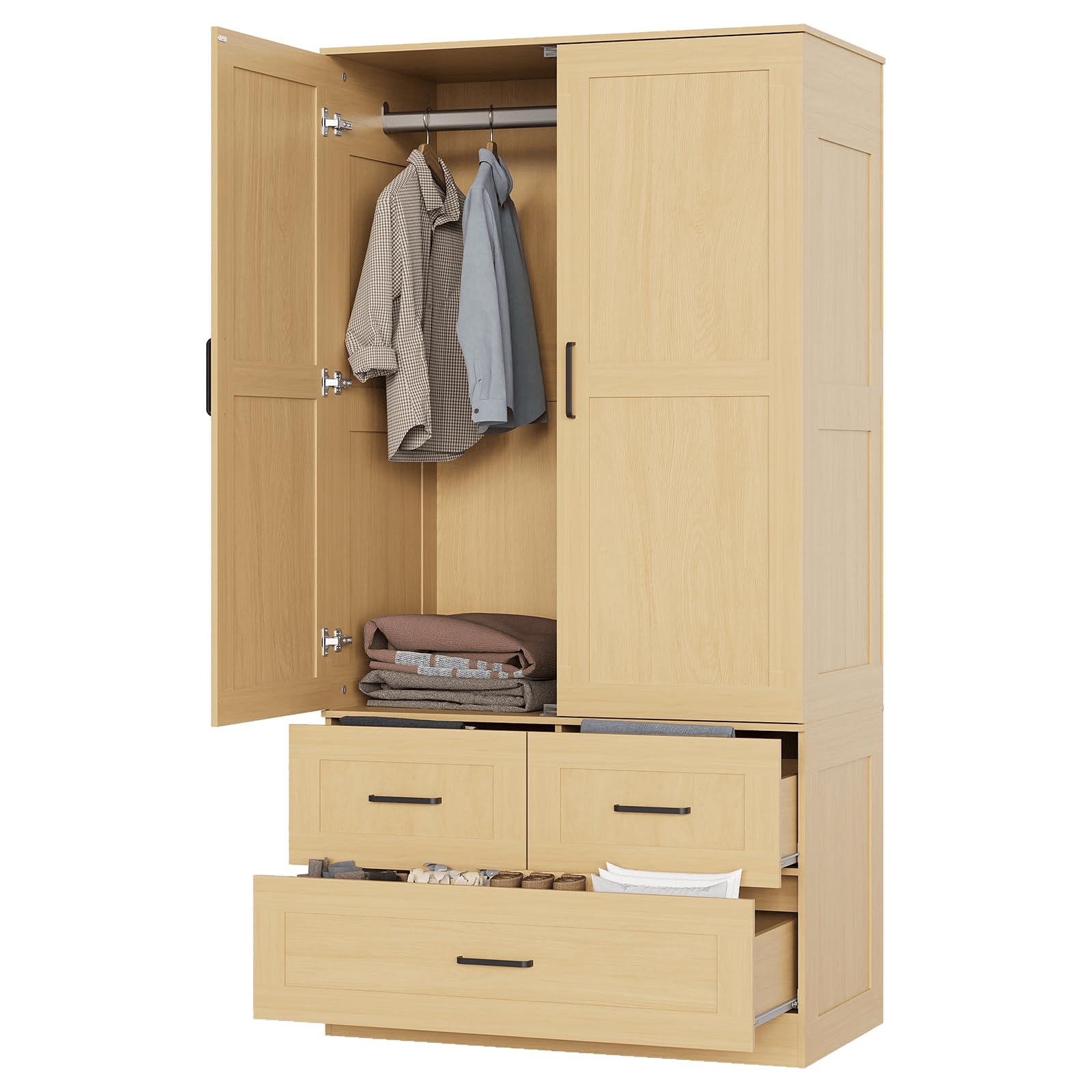 Storage Cabinets, 70-Inch Freestanding Wooden Wardrobe Closet for Bedroom, able Design with Hanging Rod and 3 Deep Storage Drawers for Organized Clothing, Durable Storage Cabinet for Bedroom, Living Room, or Entryway Home Decor Room Decor