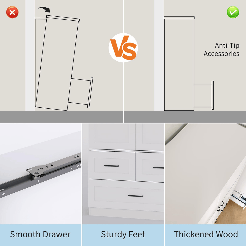 A 70-Inch Standalone Wooden Closet Designed for Bedrooms, Featuring Hanging Rods And Three Spacious Drawers, Ideal for Efficient Clothing Storage
