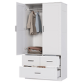 A 70-Inch Standalone Wooden Closet Designed for Bedrooms, Featuring Hanging Rods And Three Spacious Drawers, Ideal for Efficient Clothing Storage