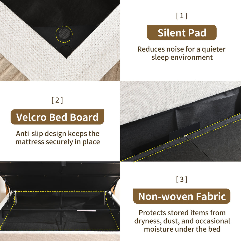 Platform Bed Frame in Queen Or King Size with a Lift-Up Feature for Ample Storage Beneath, Crafted from Wood, Eliminating The Need for a Box Spring, Easy to Assemble, Available in White Or Mink