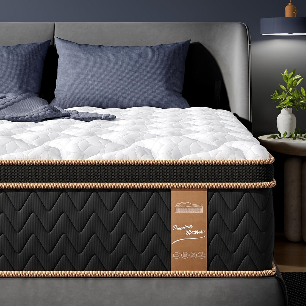 Full Quen King Mattress, Firm Deluxe Hybrid Mattress - Gel Memory Foam Mattress in a Box, Individual Pocket Spring - Motion Isolation & Edge Support, Fiberglass-Free, 100 Nights Trial, Bedroom Decor