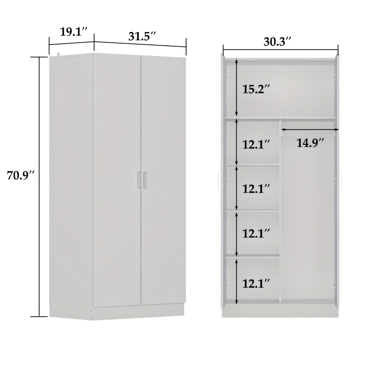 Elegant Wardrobe Armoire Closet with 2 Doors, Freestanding Wardrobe Cabinet with Storage Shelves & Hanging Rod, Bedroom Clothes Cabinet Organizer, White