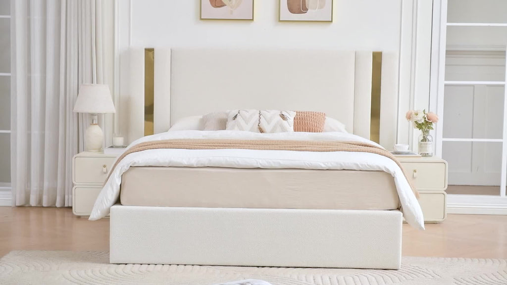 Platform Bed Frame in Queen Or King Size with a Lift-Up Feature for Ample Storage Beneath, Crafted from Wood, Eliminating The Need for a Box Spring, Easy to Assemble, Available in White Or Mink