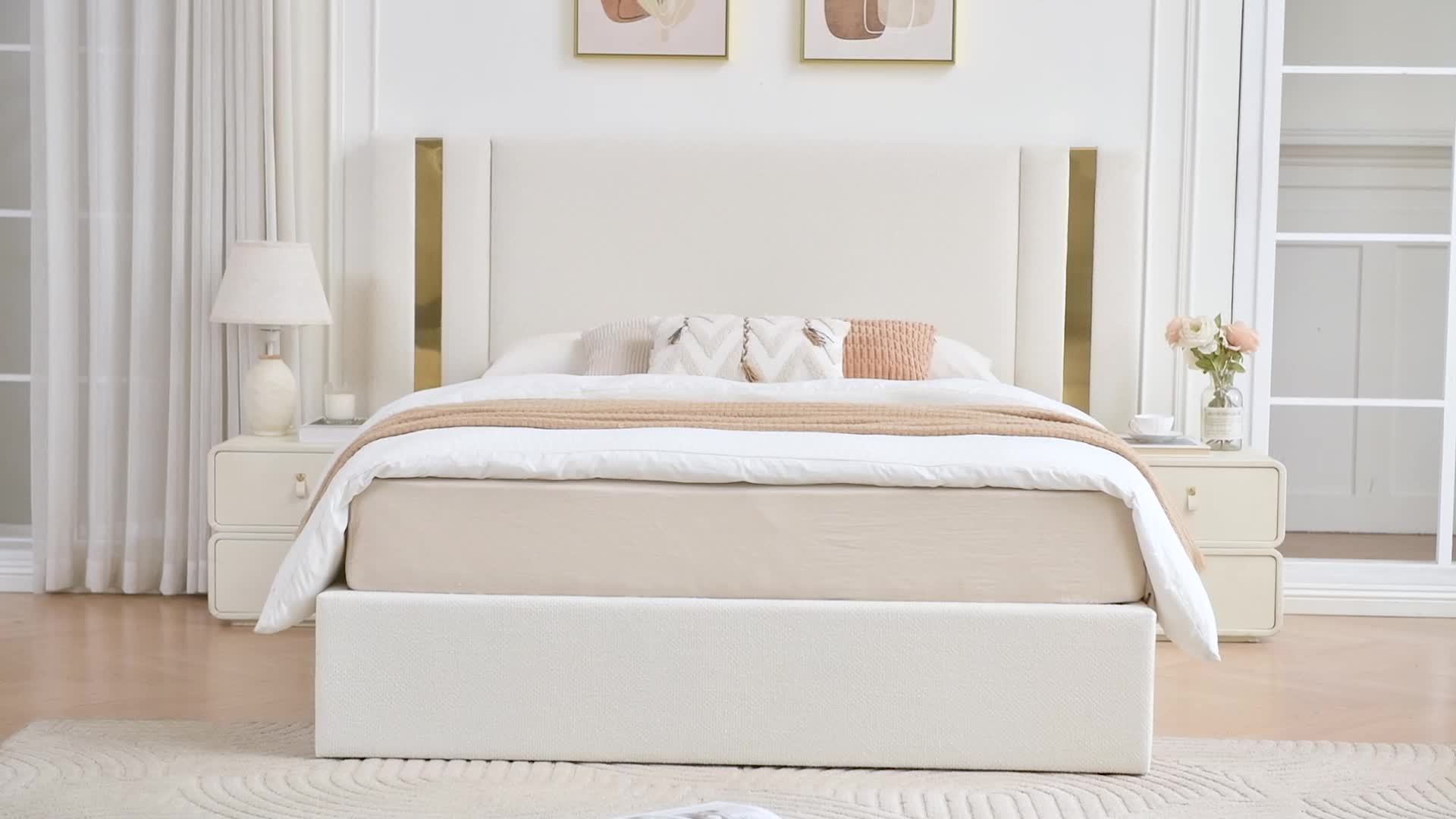 Platform Bed Frame in Queen Or King Size with a Lift-Up Feature for Ample Storage Beneath, Crafted from Wood, Eliminating The Need for a Box Spring, Easy to Assemble, Available in White Or Mink