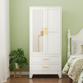 71 Inch Metal Wardrobe with Mirror, 2 Drawers, Adjustable Shelves And Hangers, Clothing Storage Cabinet for Bedroom